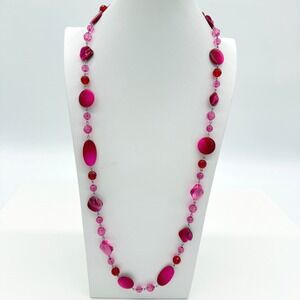 Pink Red Beaded Necklace Acrylic Statement Y2K Candy Beads 17–21" Adjustable